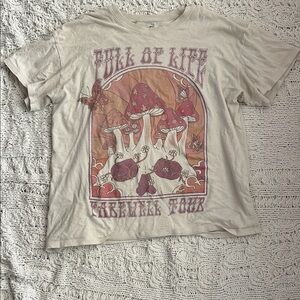 Hollister Cream Graphic Tee with Mushroom Design